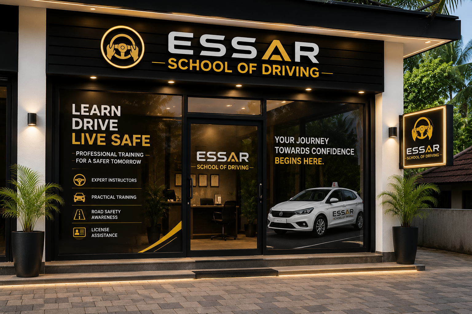 A driving lesson in progress on a Kerala road